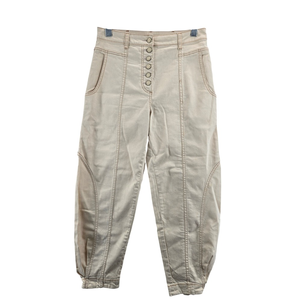 Ulla Johnson Brodie Cream High Waisted Button Fly Paneled Tapered Pants Size 2